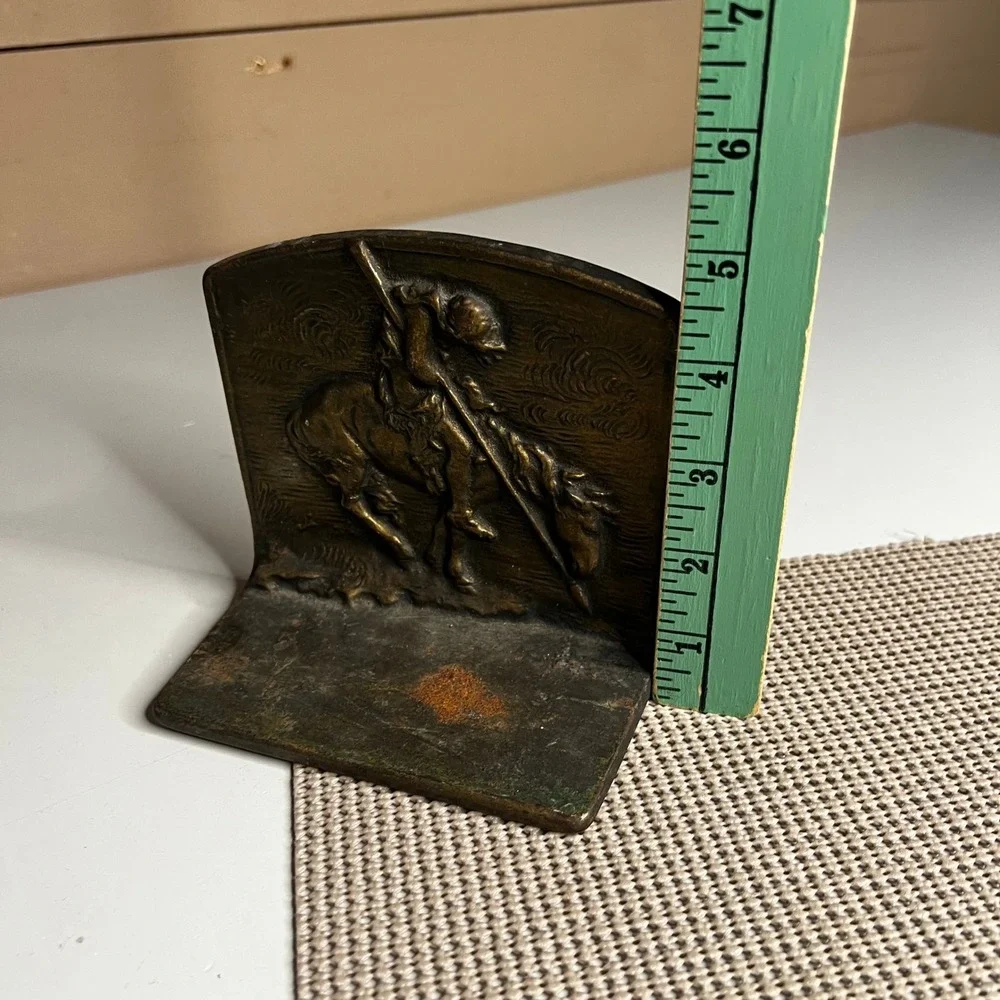 Antique Cast Bronze End of the Trail Native American Horse Bookend Western